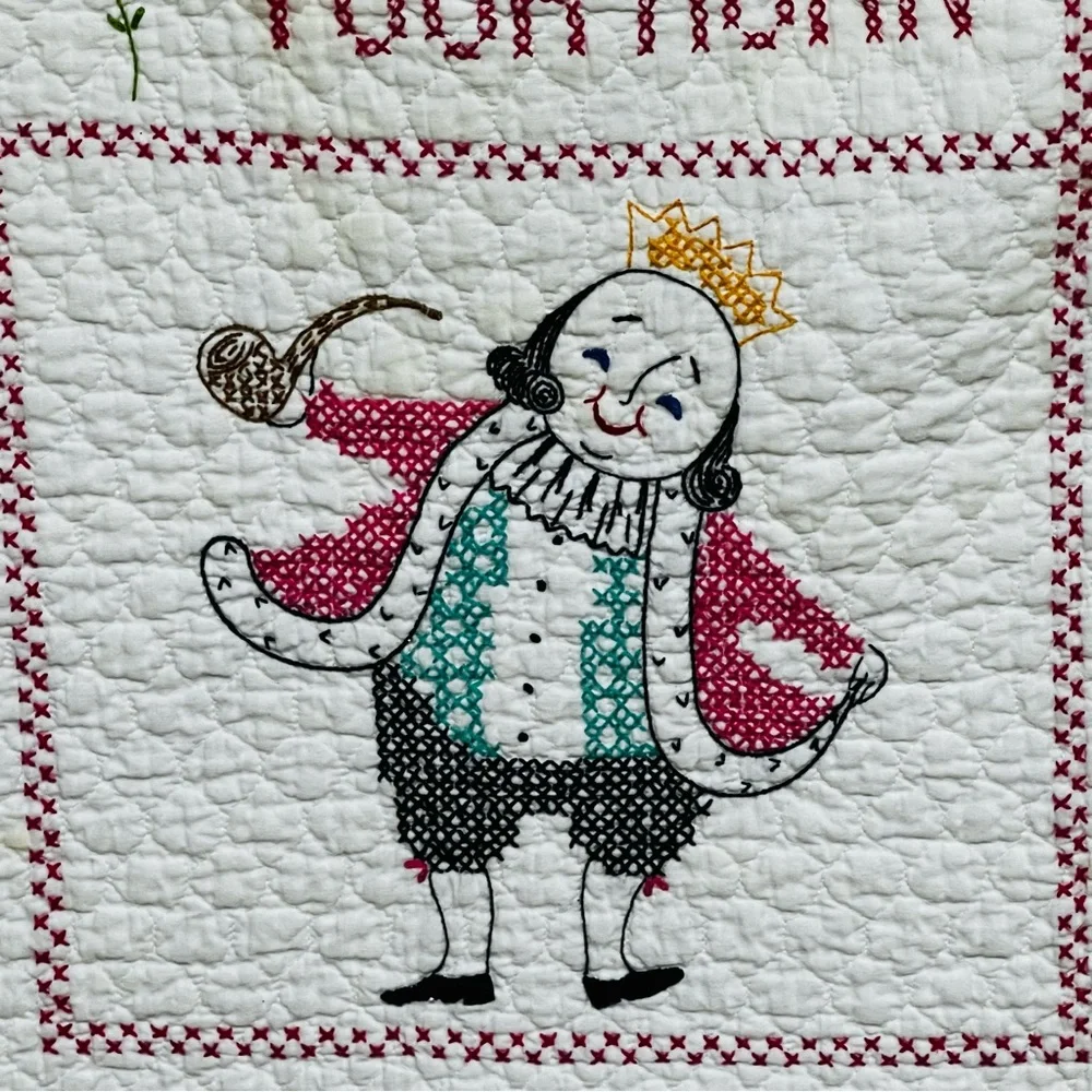 Vintage Nursery Rhyme Cross Stitch Baby Crib Quilt